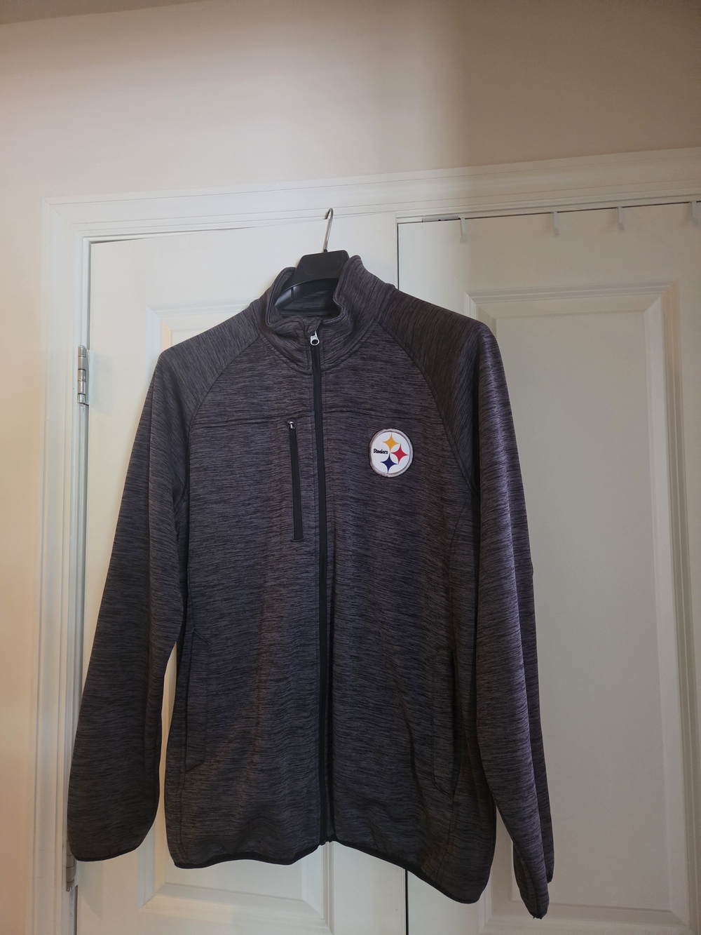 NFL Gray Black Heather Full-Zip Varsity Jacket with Steelers Patch